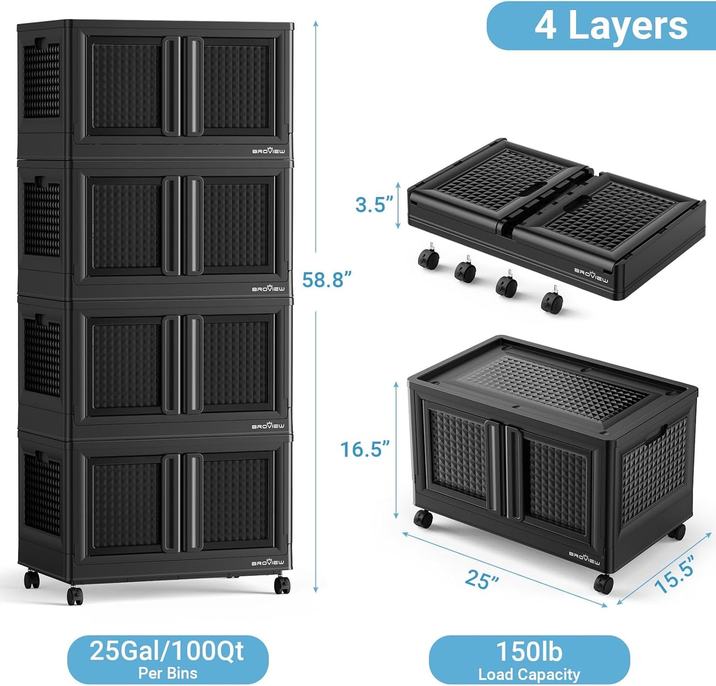 BROVIEW 400Qt Stackable Storage Bins with Lids, 100Gal Closet Organizers and Storage Drawer