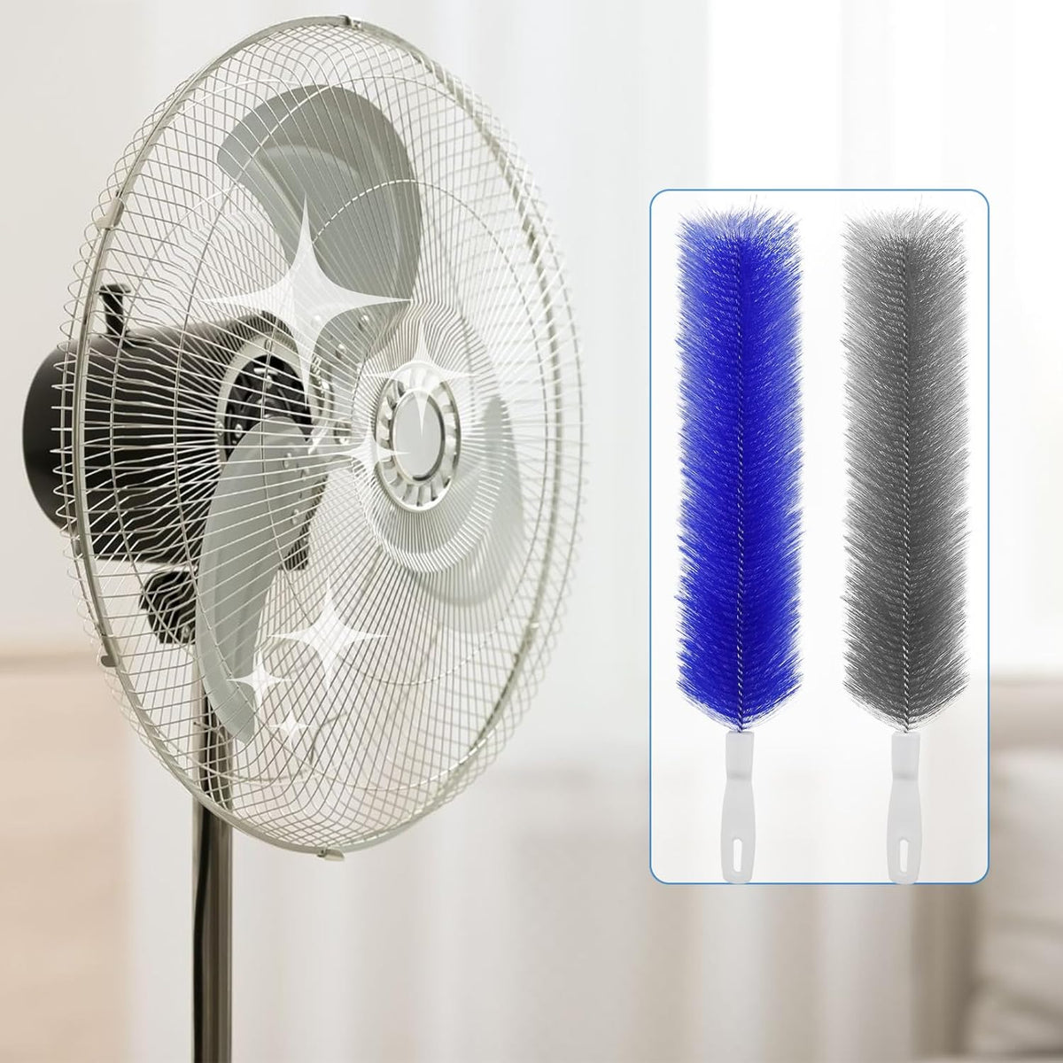 2 Pcs Cobweb Duster, Bendable Fan Cleaner Brushes Set Reusable, Plastic Microfiber Duster for Air