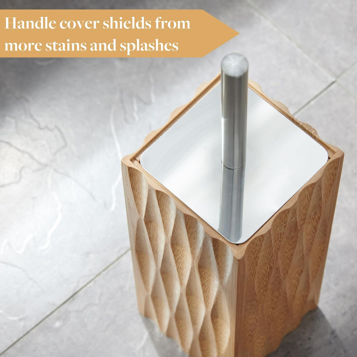 GOBAM Bamboo Toilet Bowl Cleaner with Holder for All Toilet Types, Hidden Stainless Steel Toilet