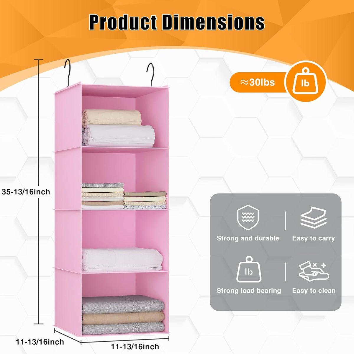 Hanging Closet Organizer, Easy Mount Foldable 4-Shelf Hanging Closet Wardrobe Storage Shelves