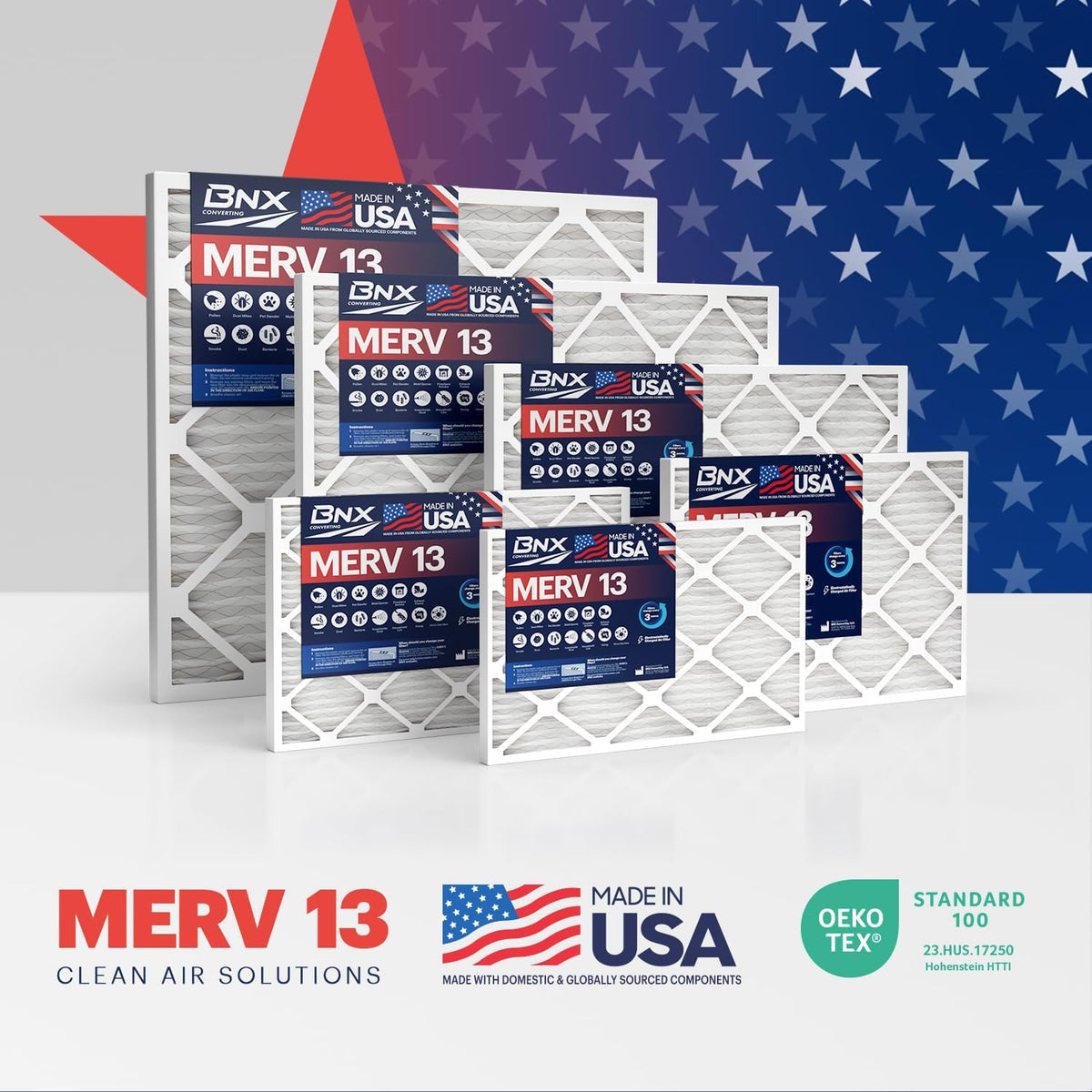 BNX TruFilter 10x30x1 Air Filter MERV 13 (4-Pack) - MADE IN USA - Electrostatic Pleated Air