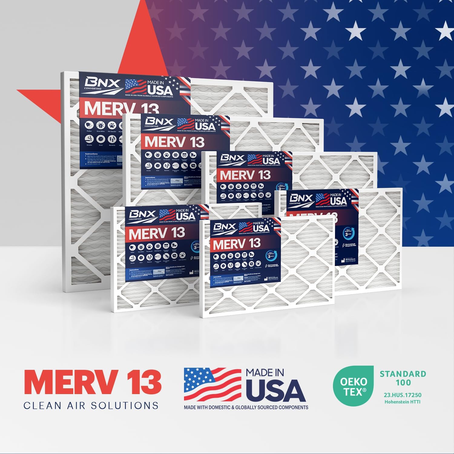 BNX TruFilter 10x30x1 Air Filter MERV 13 (4-Pack) - MADE IN USA - Electrostatic Pleated Air