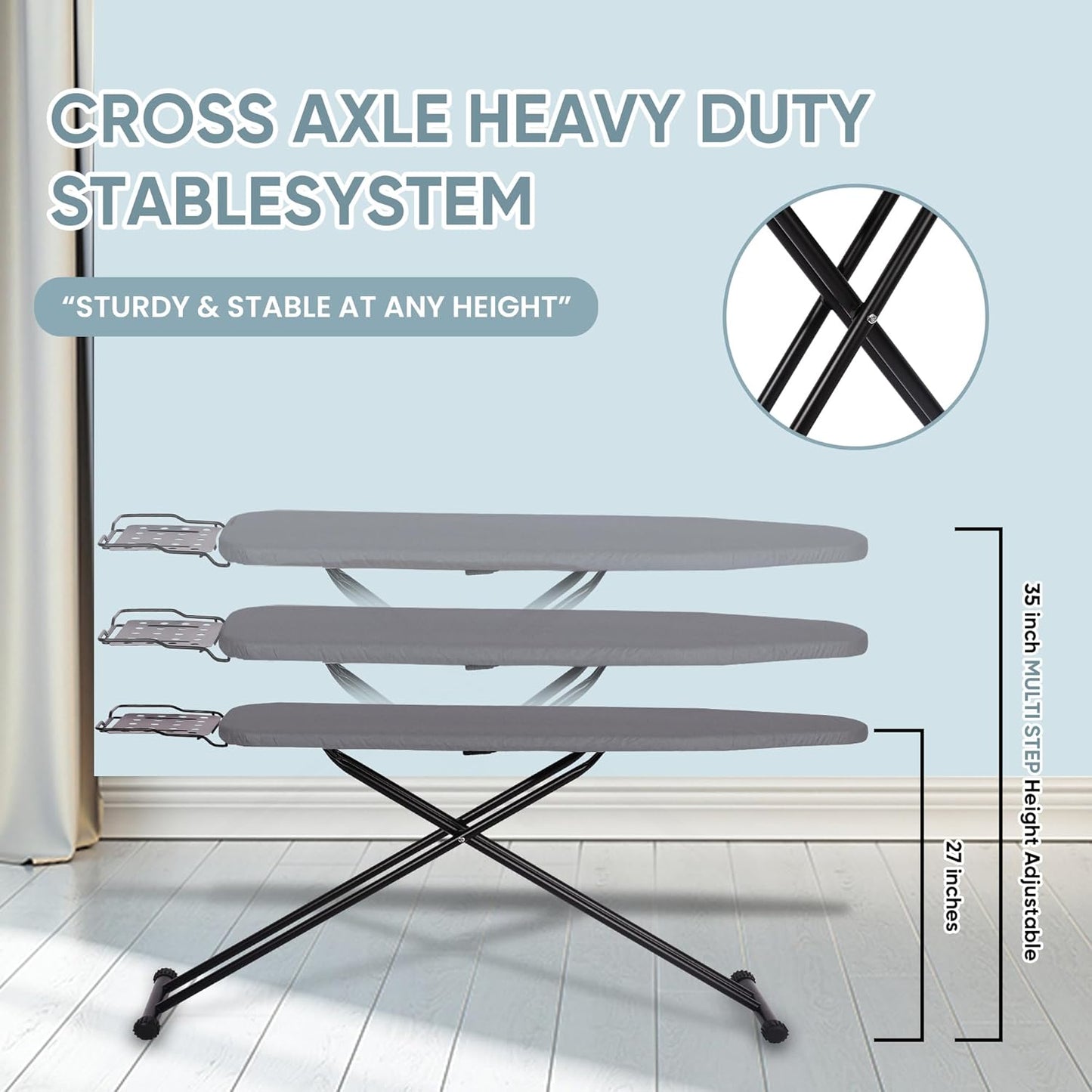 Deluxe Ironing Board with Heat Resistant Cover and Thicken Felt Pad, Heavy Sturdy Legs,Full Size