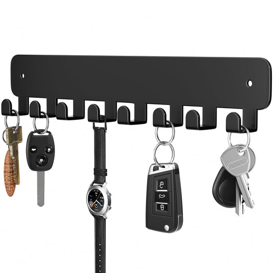 pickpiff Key Holder Wall Mount, Adhesive Key Rack with 8 Hooks Hanger for Car Key Ring, Metal Key