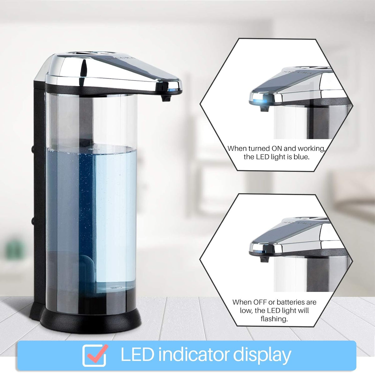Secura 17oz Automatic Liquid Soap Dispenser, Touchless Battery Operated Hand Soap Dispenser with
