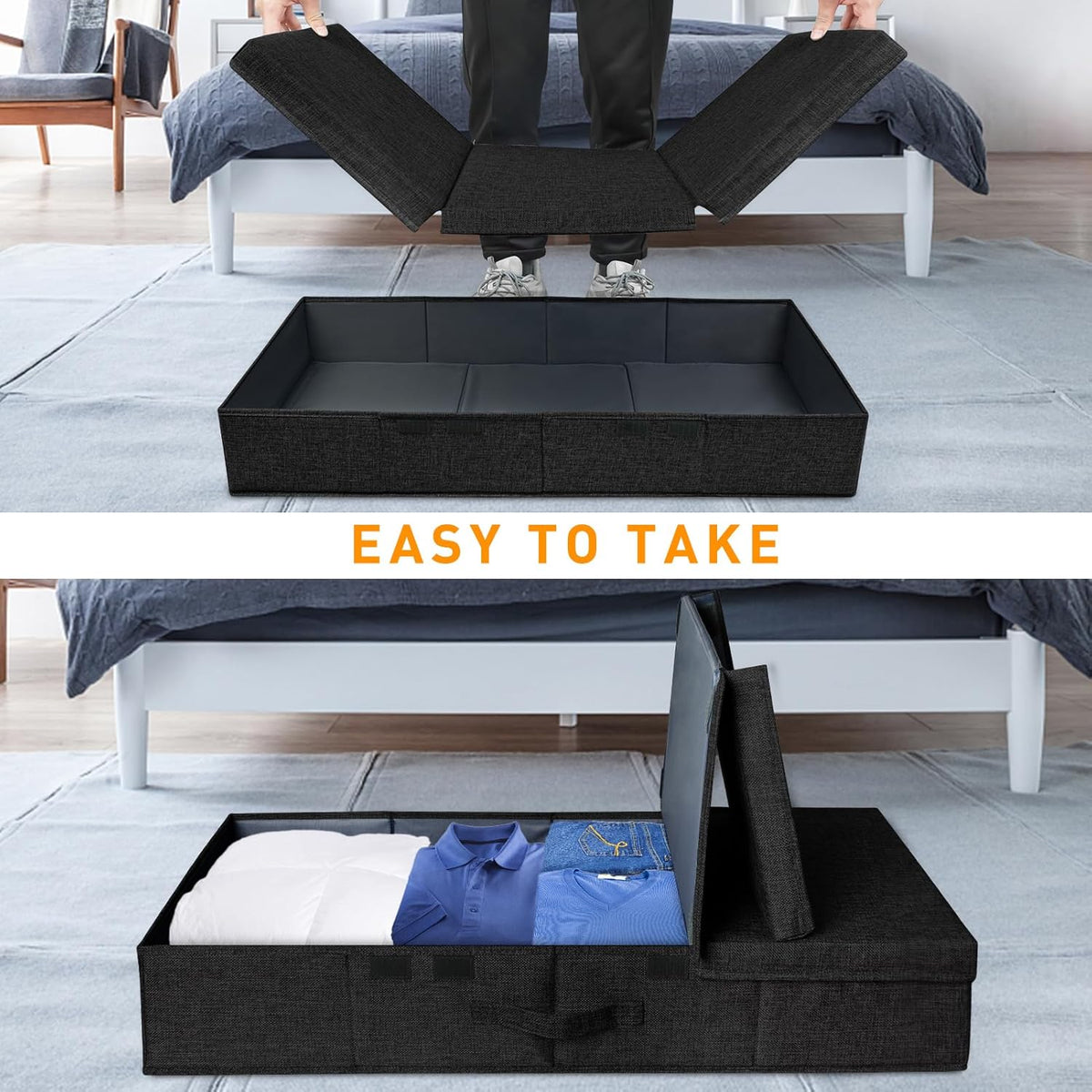 punemi Under The Bed Storage Containers 3 Pack, 6 Inch Tall Stackable Underbed Storage Bins With