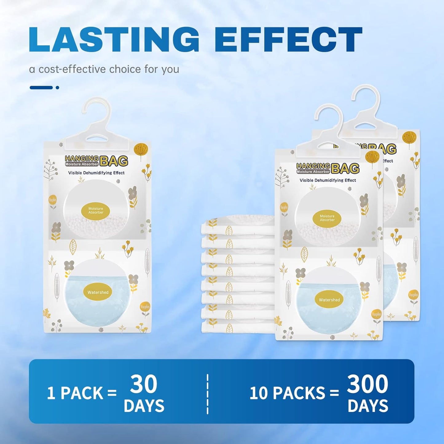 Vacplus Moisture Absorbers, Hanging Closet Dehumidifier Bags, Humidity Packs, Desiccant, Closet