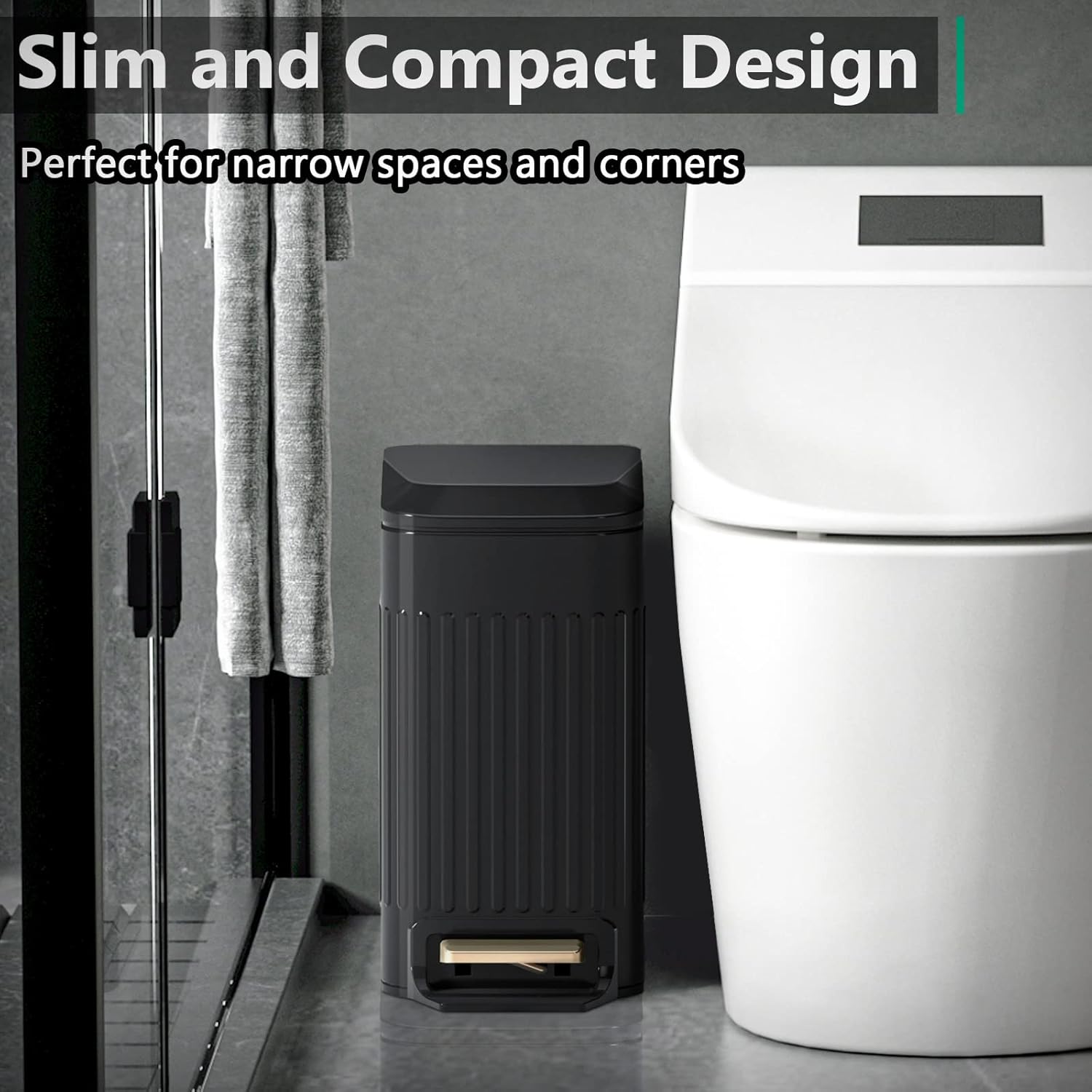 CEROELDA Small Bathroom Trash Can with Lid Soft Close-5L/1.3 Gal Slim Garbage Can-Metal Step