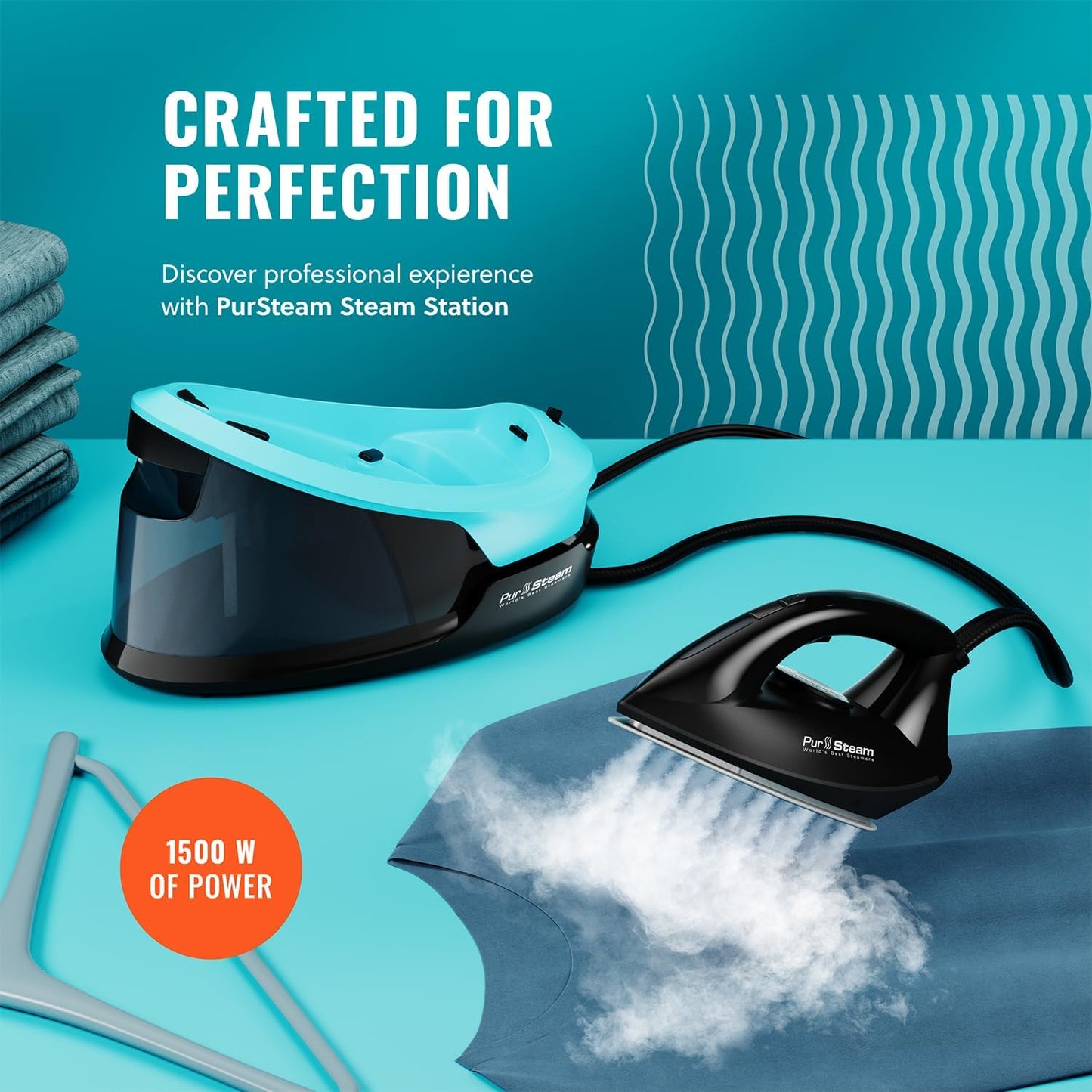 Pursteam Steam Station Max Ceramic Soleplate Steam Iron for Clothes 1500W, 50.7oz Removable Water