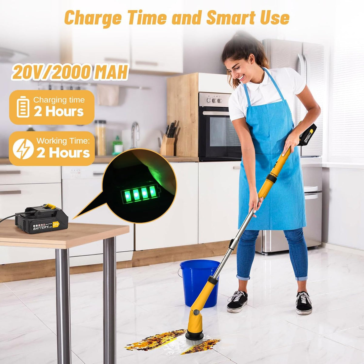 Qimedo Upgrade 1200 RPM Battery Electric Spin Scrubber, Highly Powerful Cordless Cleaning Brush