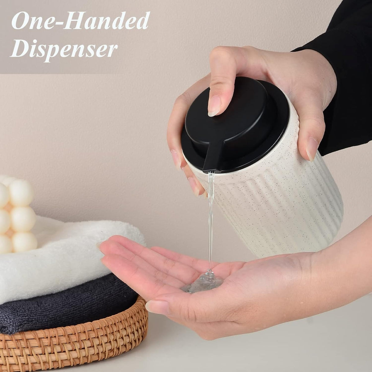BosilunLife Dish Hand Soap Dispenser - Liquid Pump Soap Dispenser for Bathroom 12oz Ceramic Kitchen