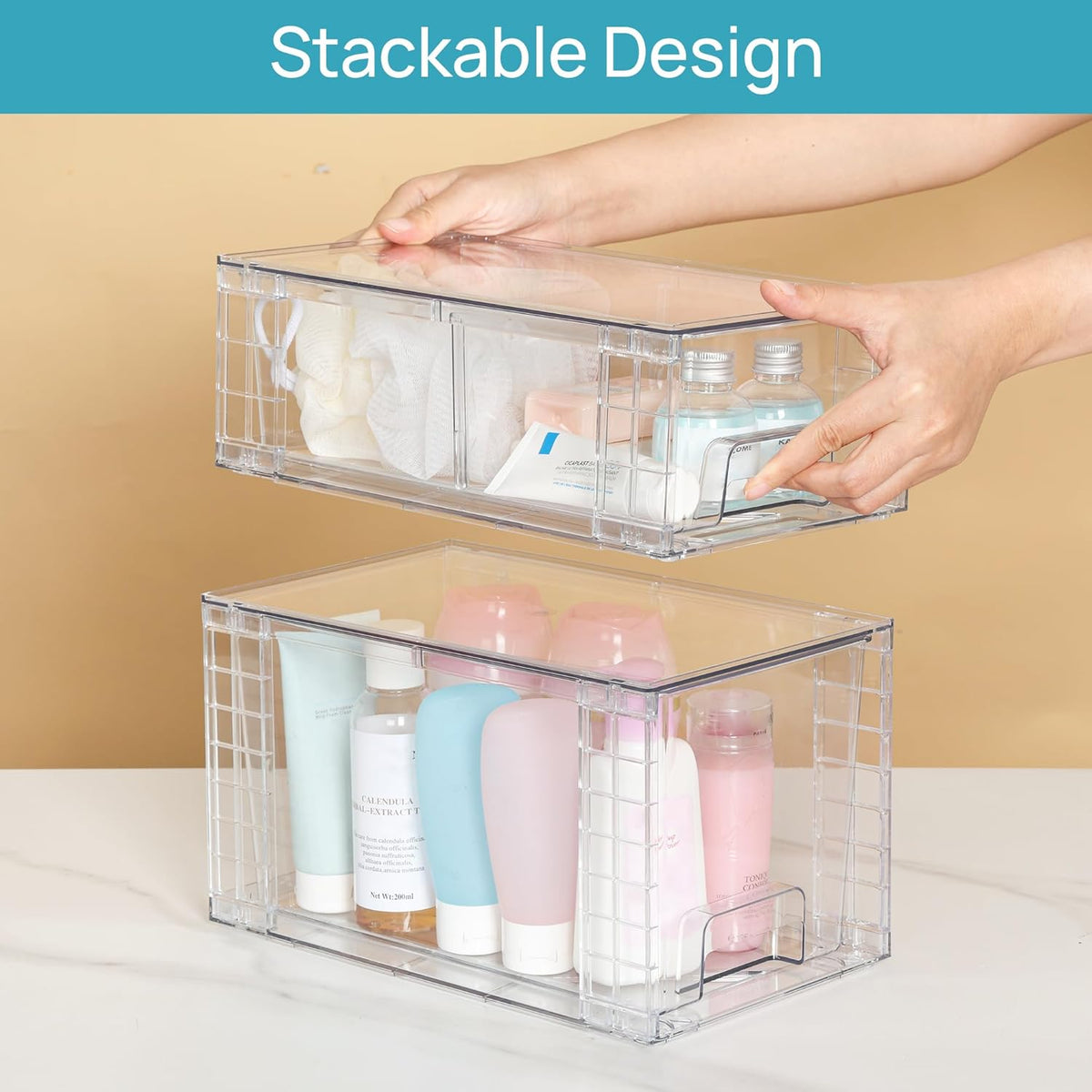 Vtopmart 8 Pack Clear Stackable Storage Drawers,Easy to Assemble Bathroom Organizers and Storage