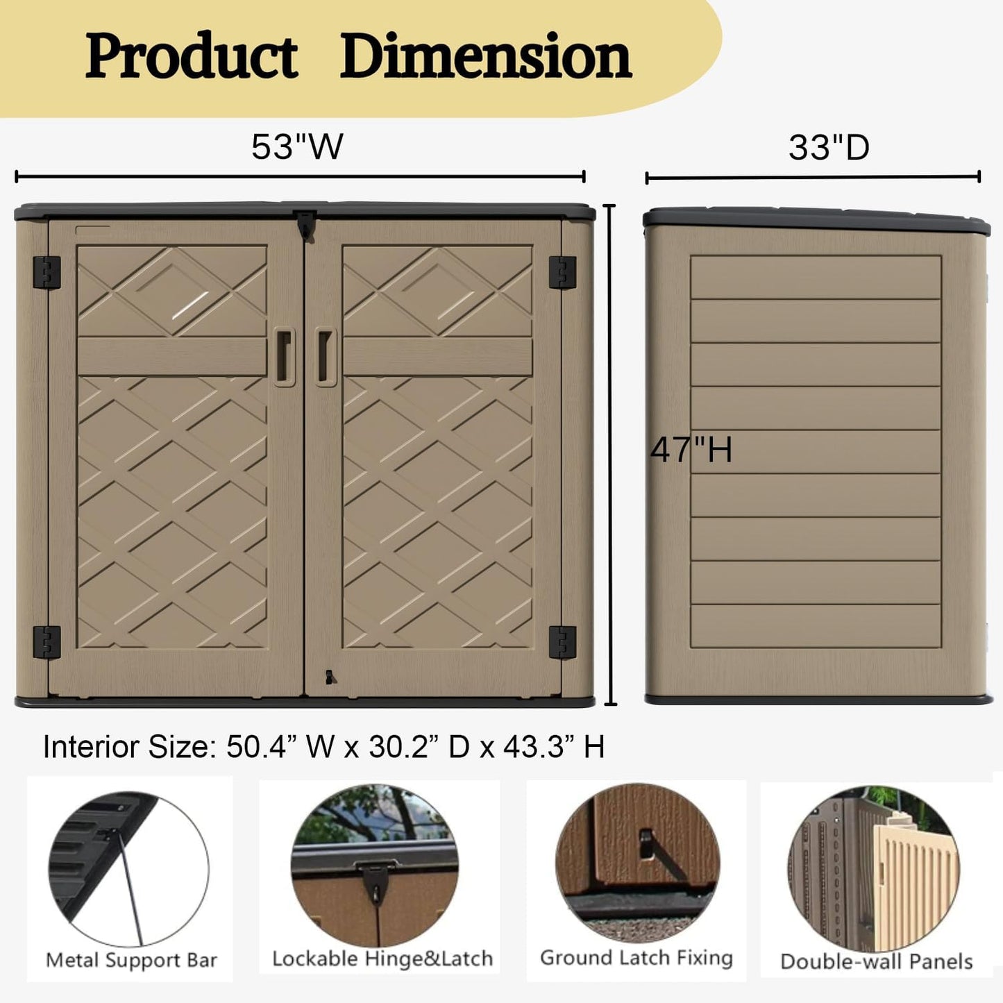 ZZM Large Outdoor Storage Shed, 48 Cu Ft Resin Versatile Storage Cabinet for Patio Accessories