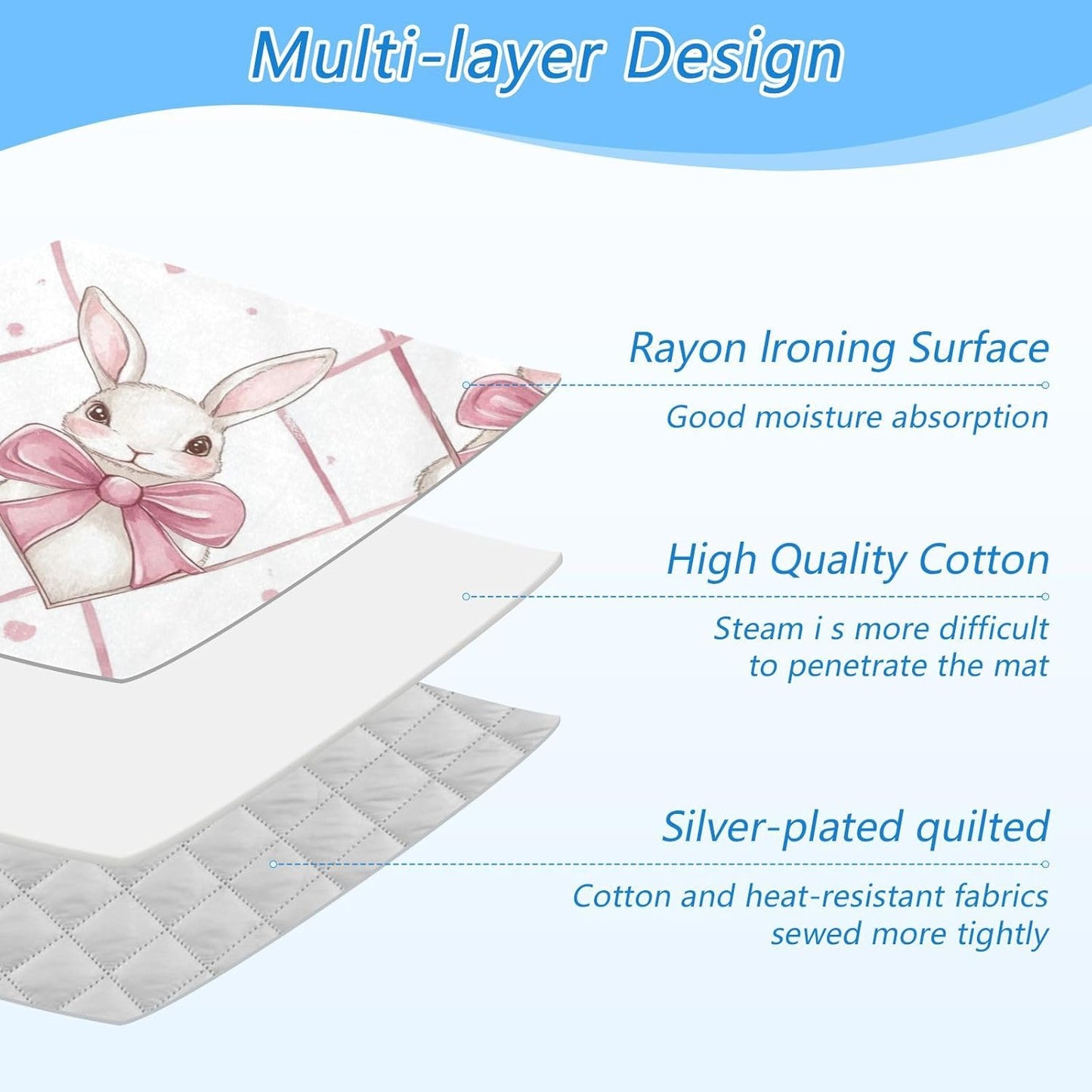 Easter Bunny Bows Pink Ironing Mat Thickened Ironing Blanket Travel Portable Double-Side Using