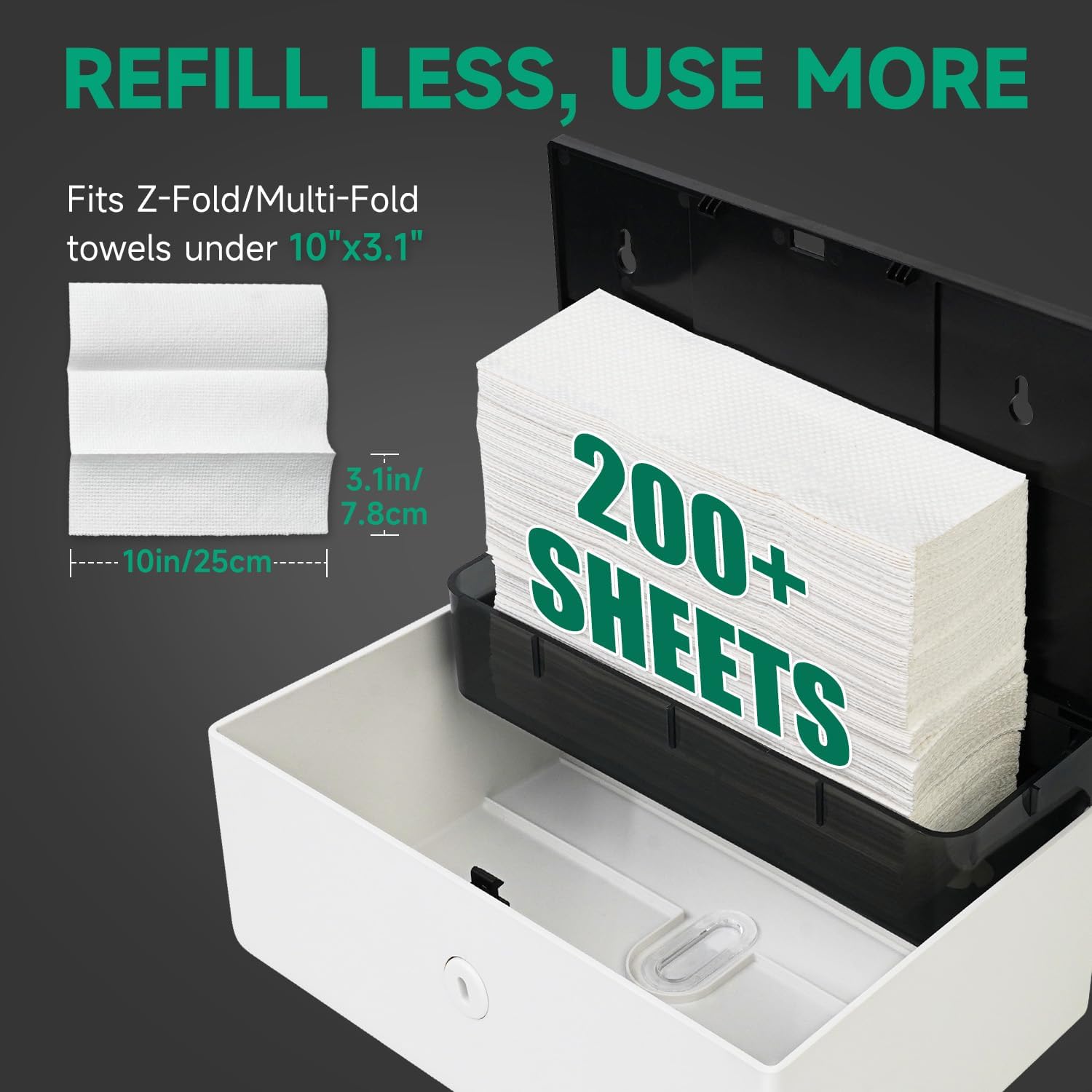 Wall-Mounted Paper Towel Dispenser – Fits Tri-Fold Towels up to 10x3.1 Inches, Holds 200 Sheets