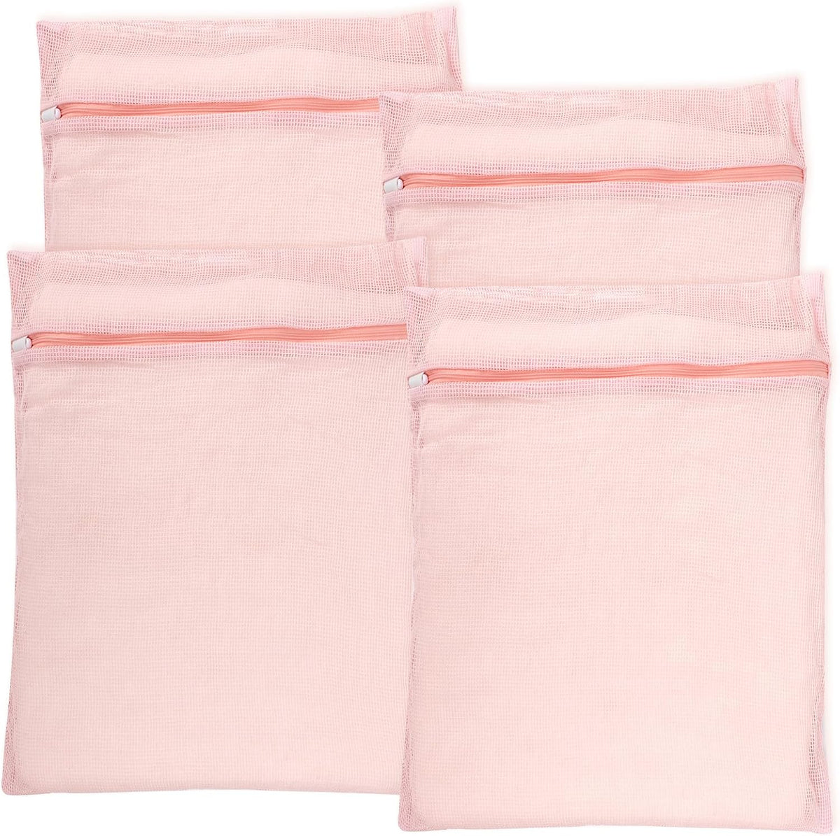 4-Piece Pink Large Durable Organic Cotton Mesh Laundry Bags with Sturdy Zippers and Breathable Mesh