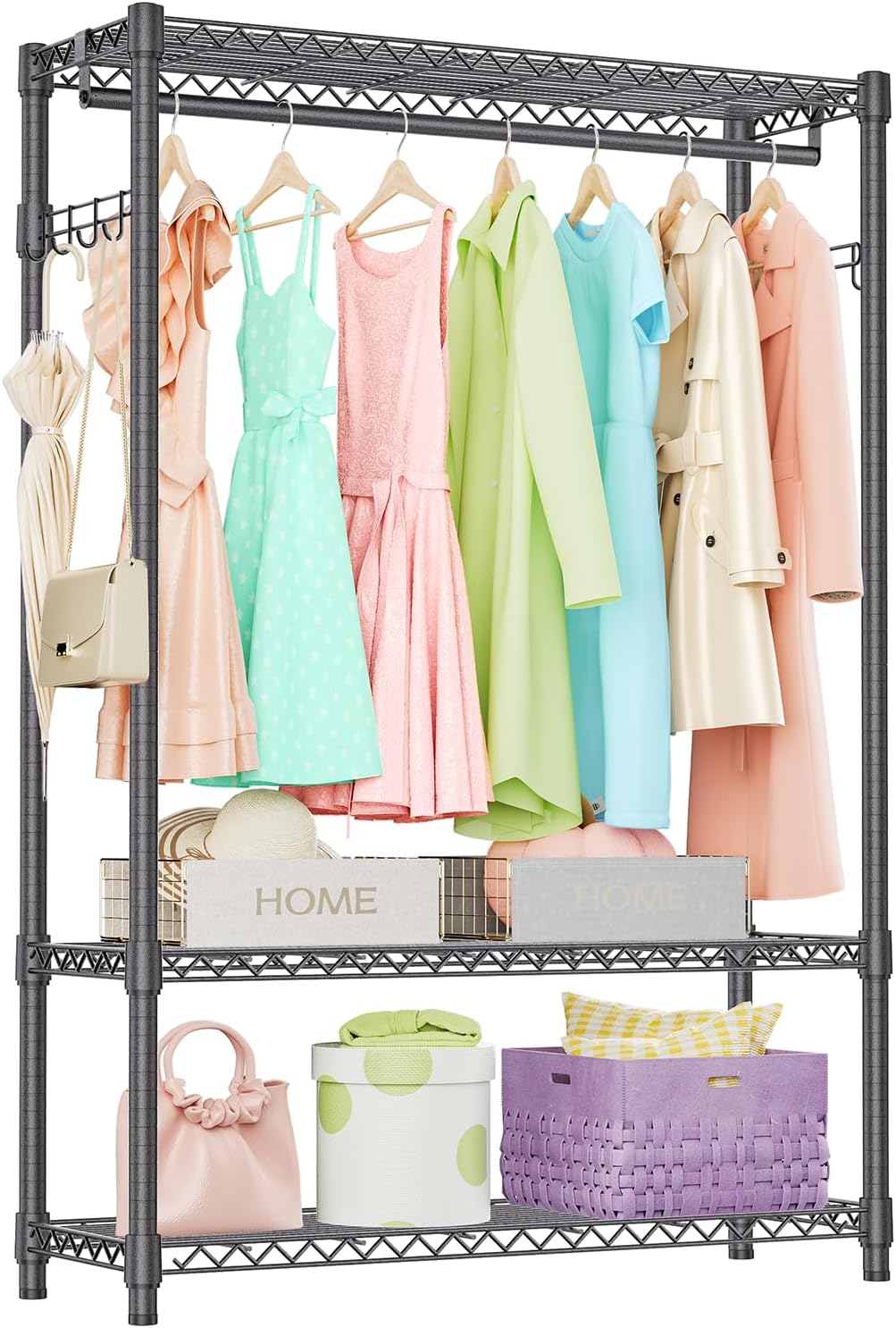 IZEUK 3 Tier Heavy Duty Garment Rack Wire Clothes Rack for Hanging Clothes, Metal Freestanding