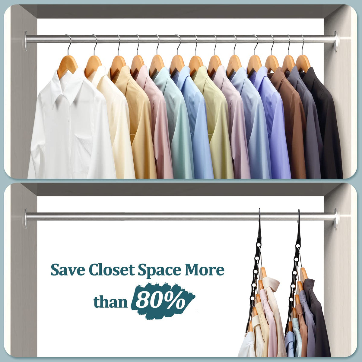 AMKUFO 6 Pack-Closet-Organizers-and-Storage, Space-Saving-Hangers Black