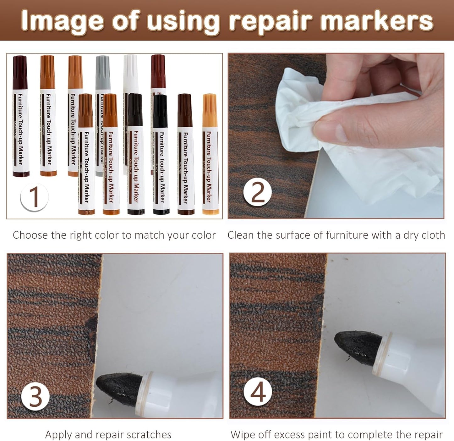 New Upgrade Furniture Pens for Touch Up, 12 Colors Wood Scratch Repair Markers, Professional Repair