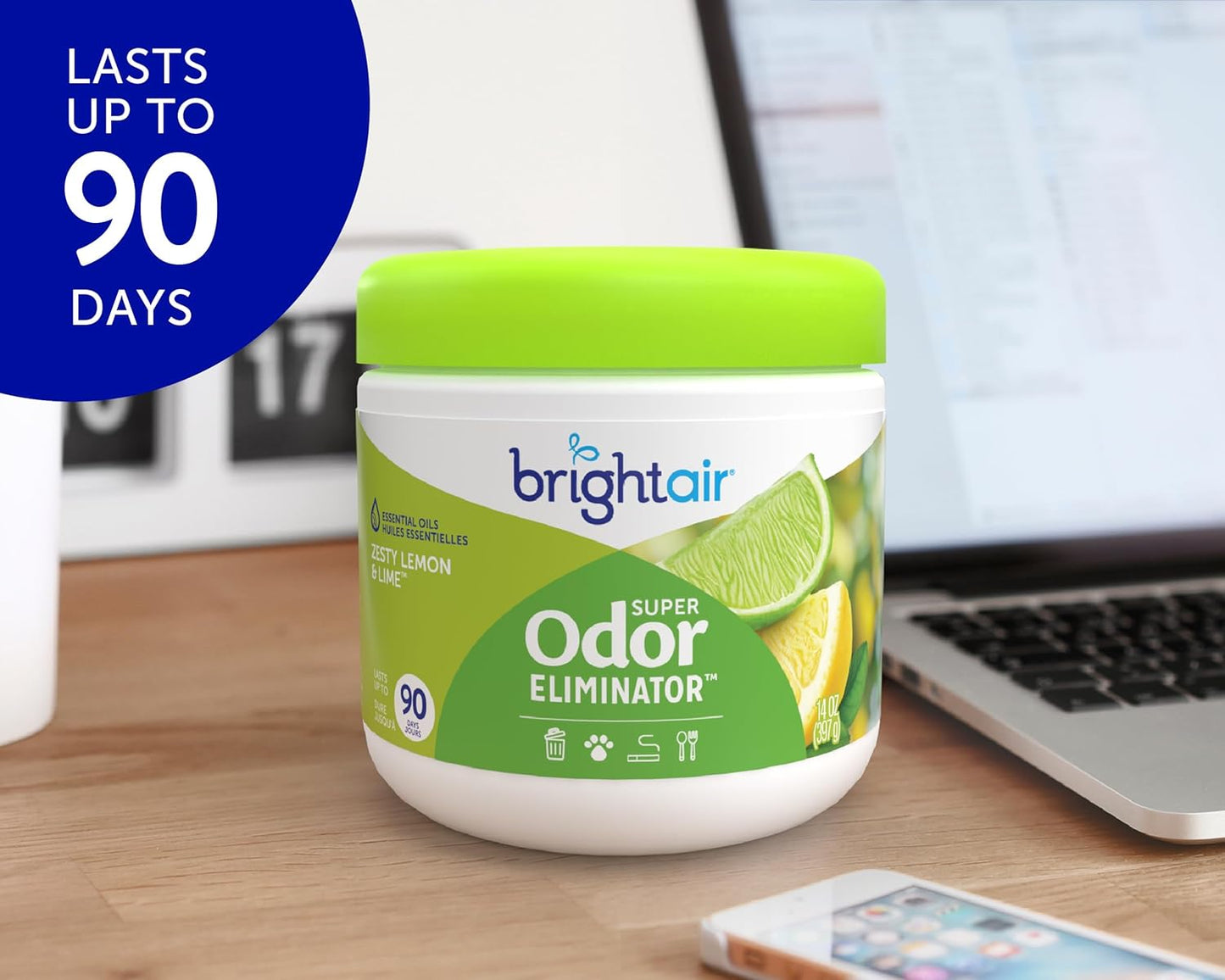 Bright Air 14 oz. Super Odor Eliminator, For Medium-Size Spaces, Zesty Lemon & Lime Scent, Case of