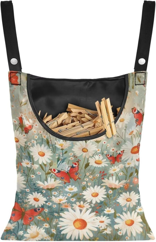 Daisy Clothespin Bag Butterfly Laundry Hanging Storage Organizer Clothes Pin Hanging Bags with Rope
