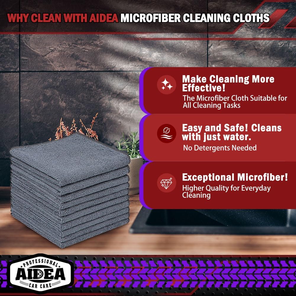 AIDEA Microfiber Cleaning Cloth Grey 150PK, Microfiber Towels for Cars, Premium Car Cloths, Dusting
