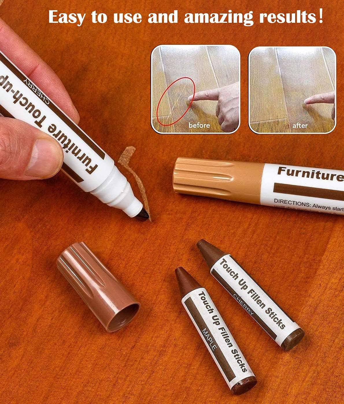 Furniture Markers Touch Up, Lifreer 21 Pcs Wood Filler Floor Scratch Repair Kits, Wood Markers and