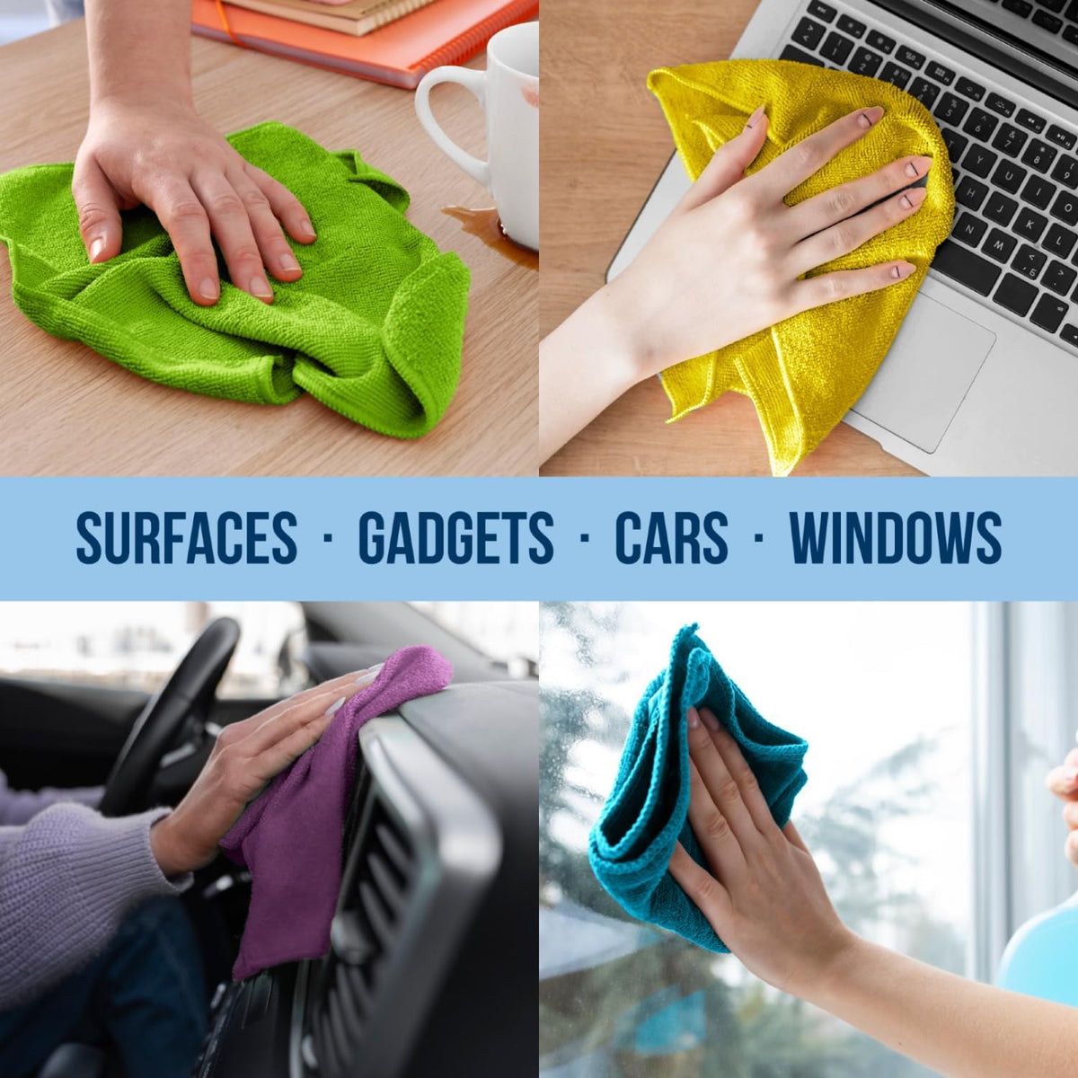 GREEN LIFESTYLE Chamois Cloth, Microfiber Cleaning Cloth 50 Pack, Borderless Towels Cleaning, Car