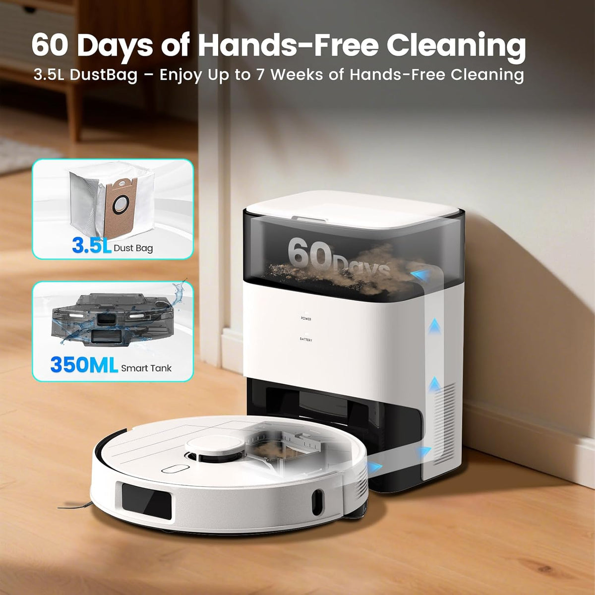 AIRROBO T30+ Robot Vacuum and Mop, Self-Emptying, 6000PA Suction, Proactive Intelligence Avoidance