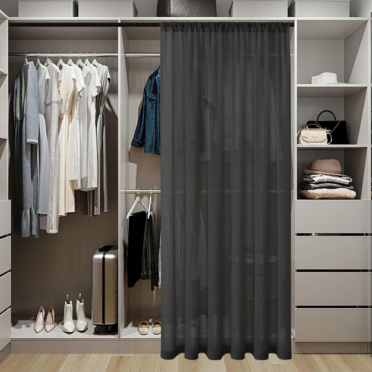 Tollpiz Sheer Door Curtain Closet Linen Textured Curtains Sheer Doorway Light Filtering Voile Patio