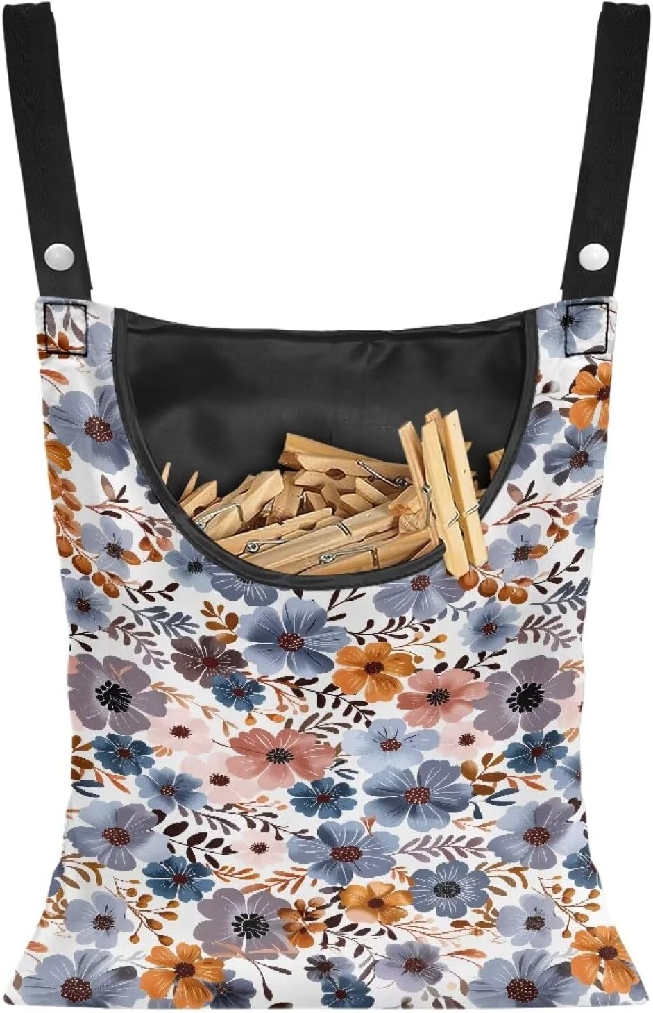 Blue Flowers Clothespin Organizer Bag Hanging Laundry Bag Portable Clothespin Storage with Hanger