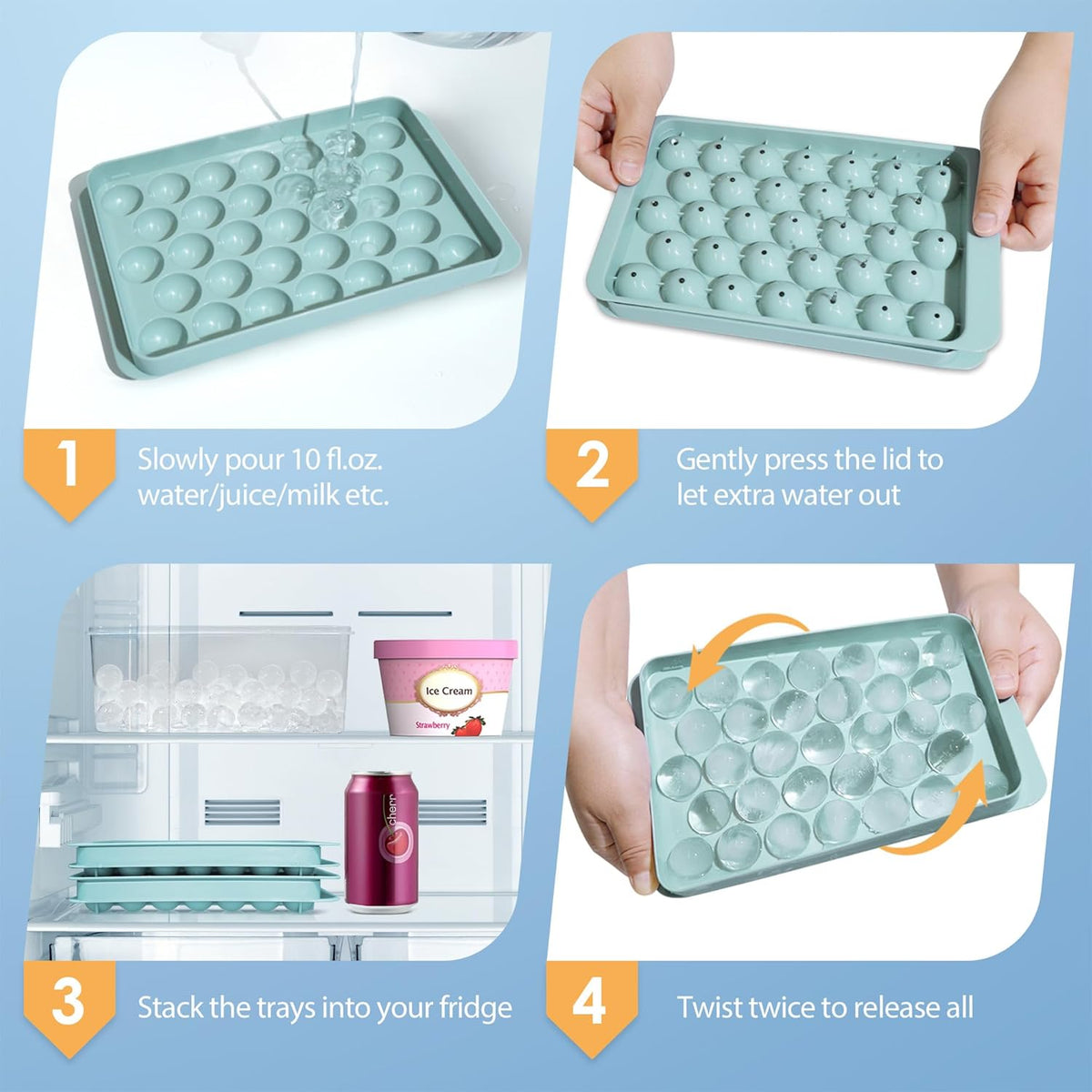WIBIMEN Ice Cube Tray with Lid - Round Ice Tray for Freezer with Lid - Ice Cube Trays for Freezer