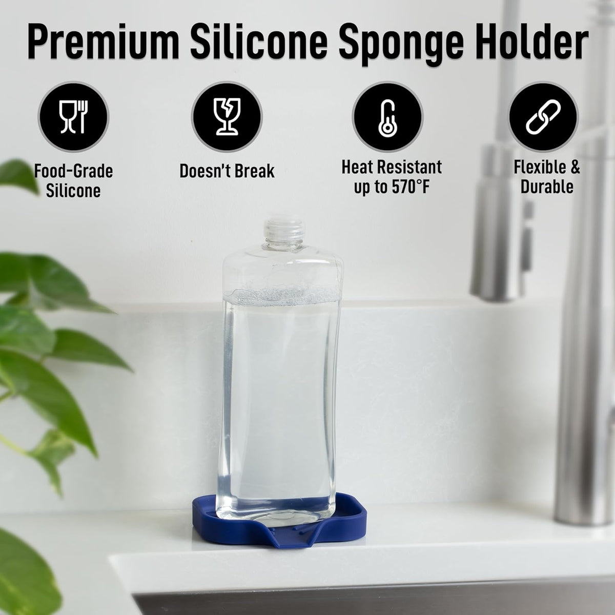 Zulay Kitchen Small Silicone Sponge Holder (4.9x3.3”) – Space-Saving Sink Organizer Tray for