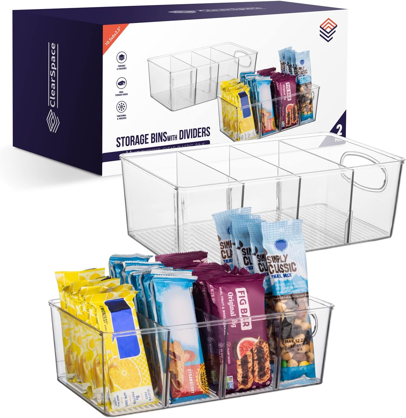 ClearSpace Plastic Pantry Organization and Storage Bins with Removable Dividers – Perfect Kitchen