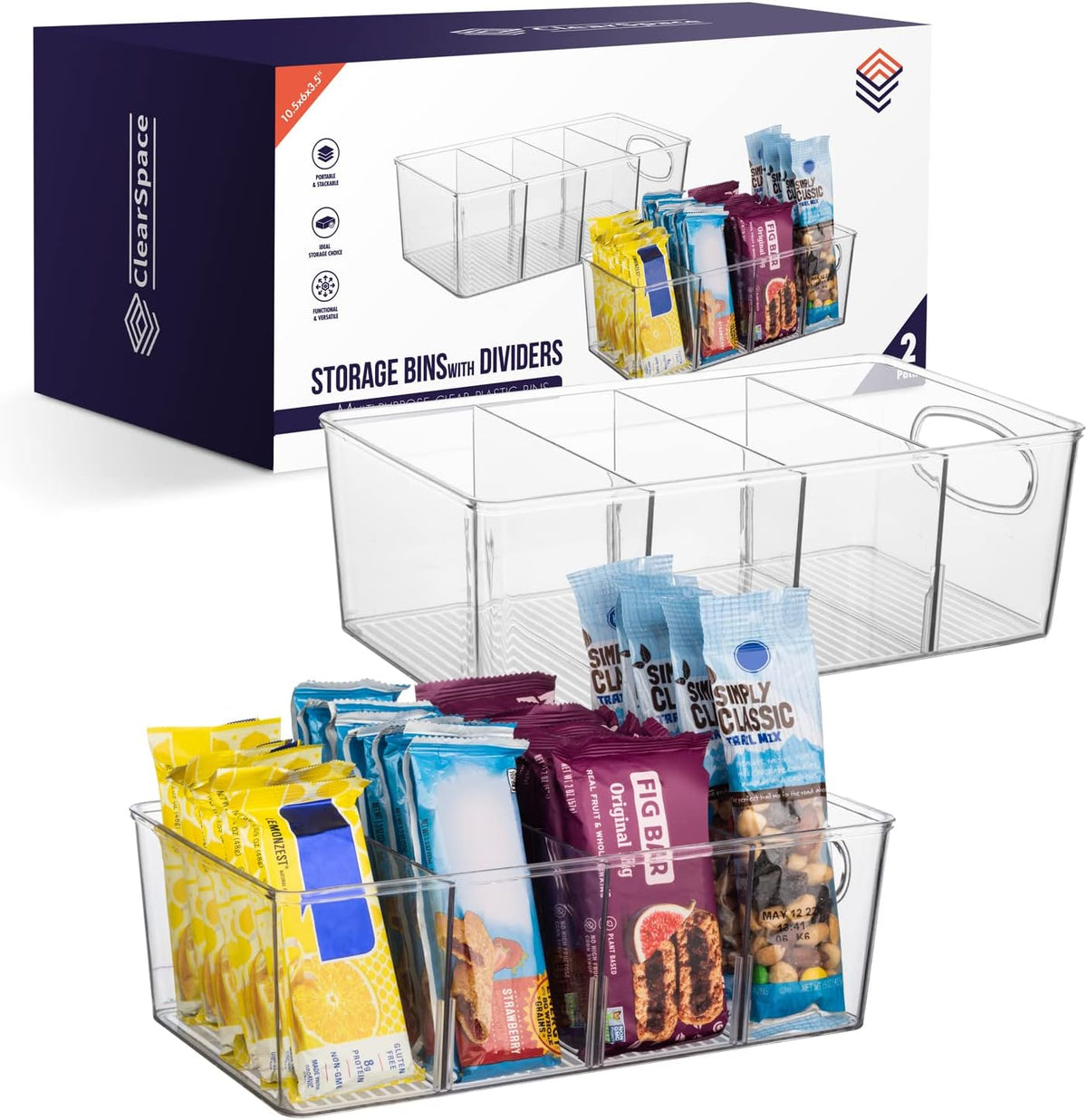 ClearSpace Plastic Pantry Organization and Storage Bins with Removable Dividers – Perfect Kitchen