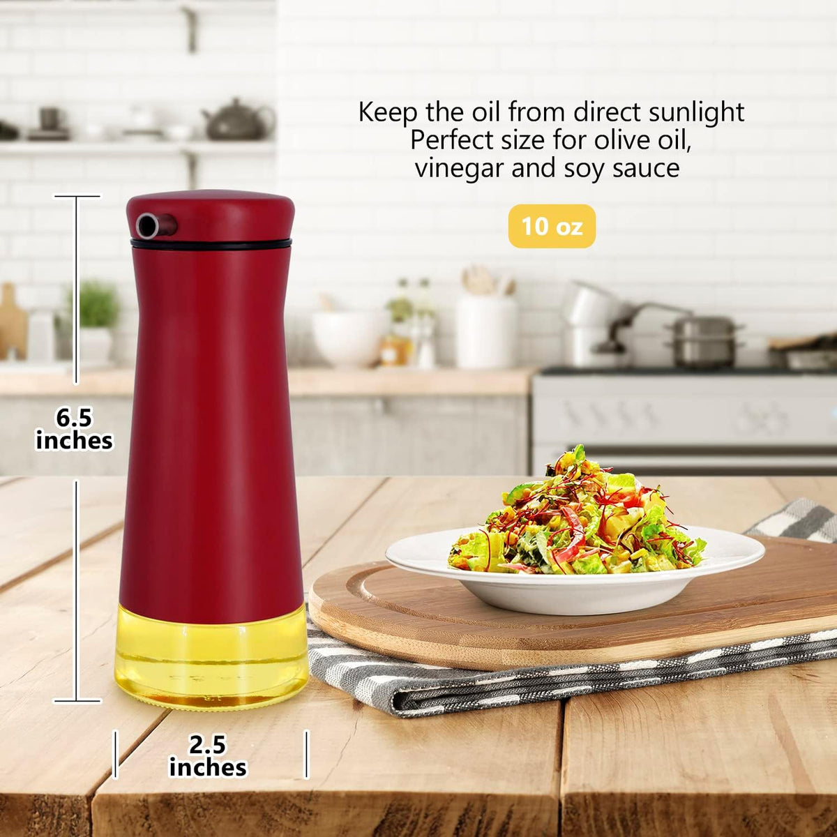 Aelga Red Oil And Vinegar Dispenser Set - 2 Pack Oil Dispenser Bottle for Kitchen with No-Drip- Red