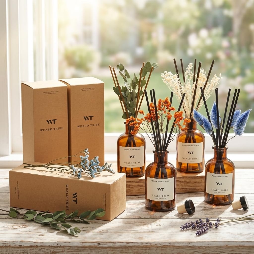 WEALD TRIBE Flower Reed Diffuser Set Eucalyptus & Lavender Scent for Room Bathroom Accessories
