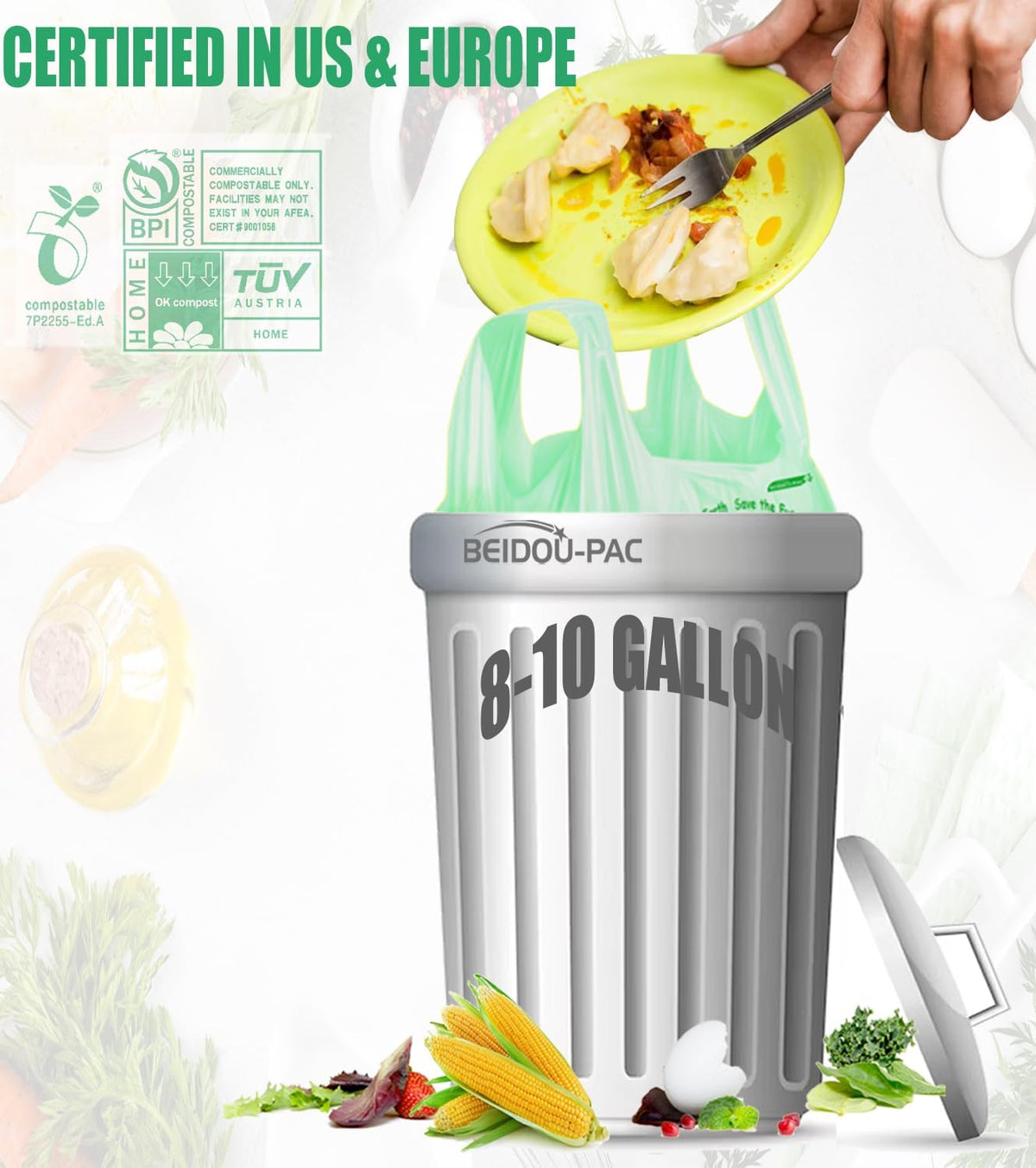8-10 Gallon Compostable Trash Bags, 120 Count, Compost Bags Kitchen Trash Bags with Handle, Sturdy
