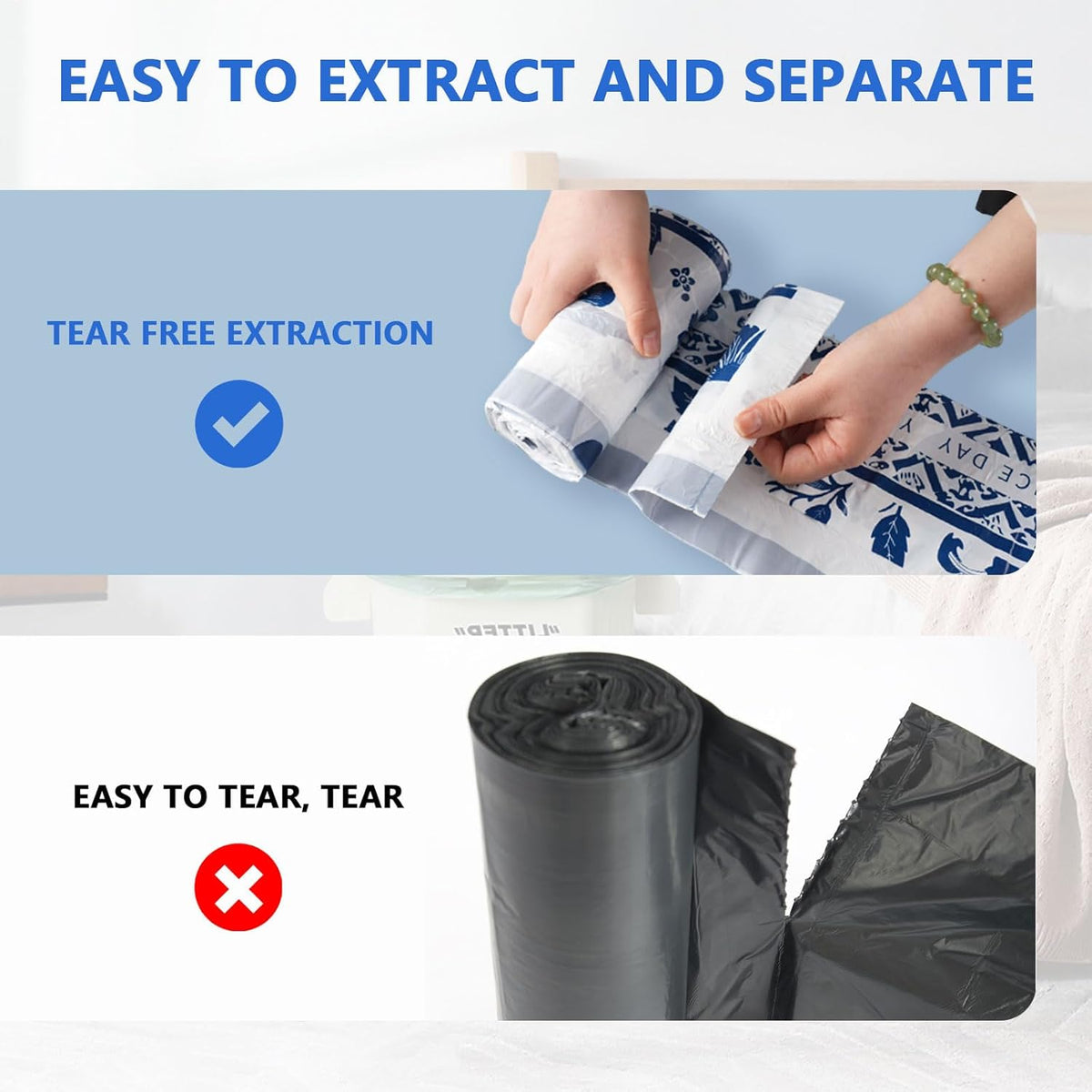 VOK Trash Bags 13 Gallon with Drawstring, Leakproof Printed Garbage Bags 13 Gallon Tall Kitchen