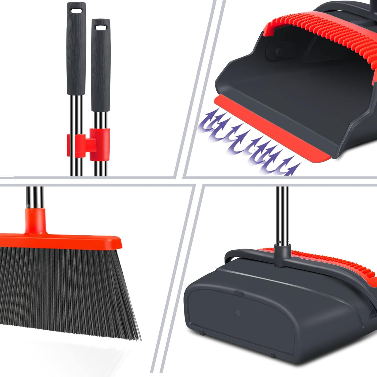kelamayi Upgrade Broom and Dustpan Set, Broom with Dustpan Combo Set, Large Size and with Long