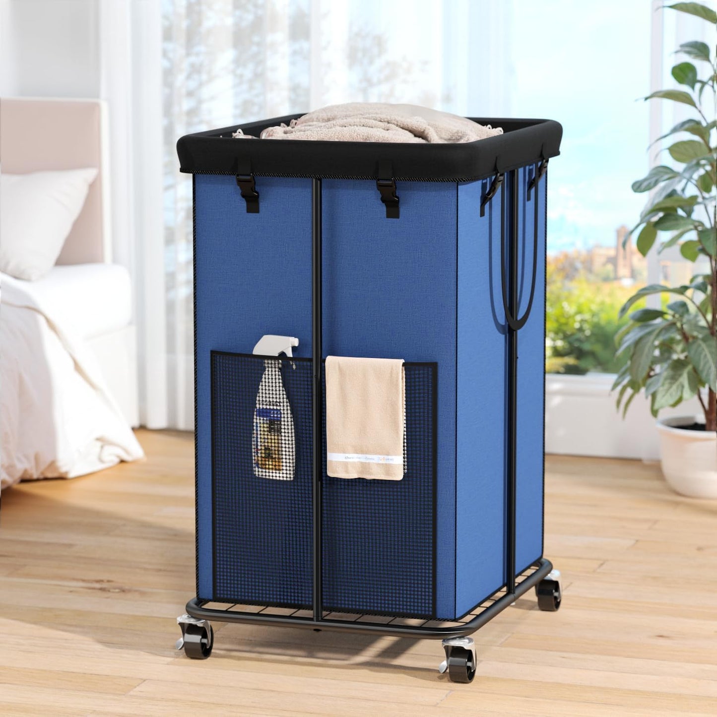 150L Laundry Hamper with Wheels, Rolling Laundry Basket with Metal Frame and Removable Bag, Large &