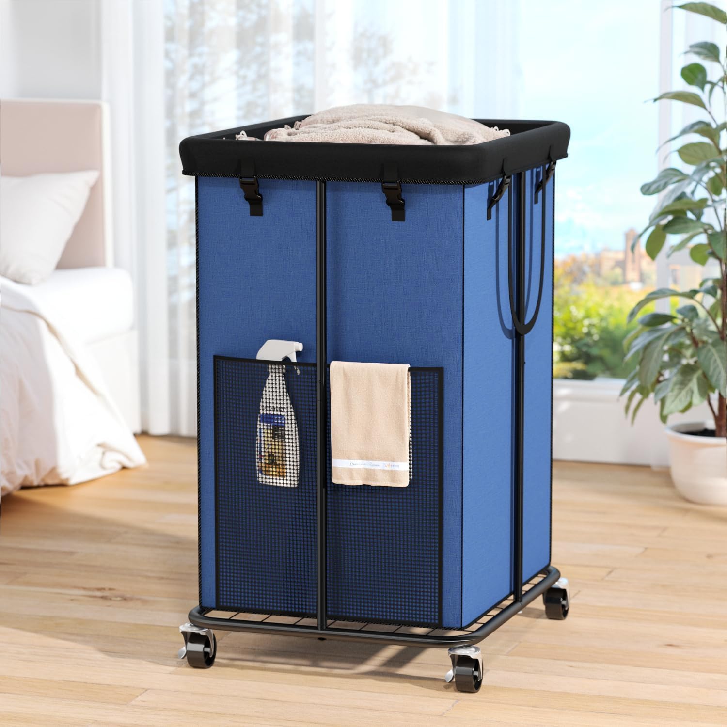 150L Laundry Hamper with Wheels, Rolling Laundry Basket with Metal Frame and Removable Bag, Large &