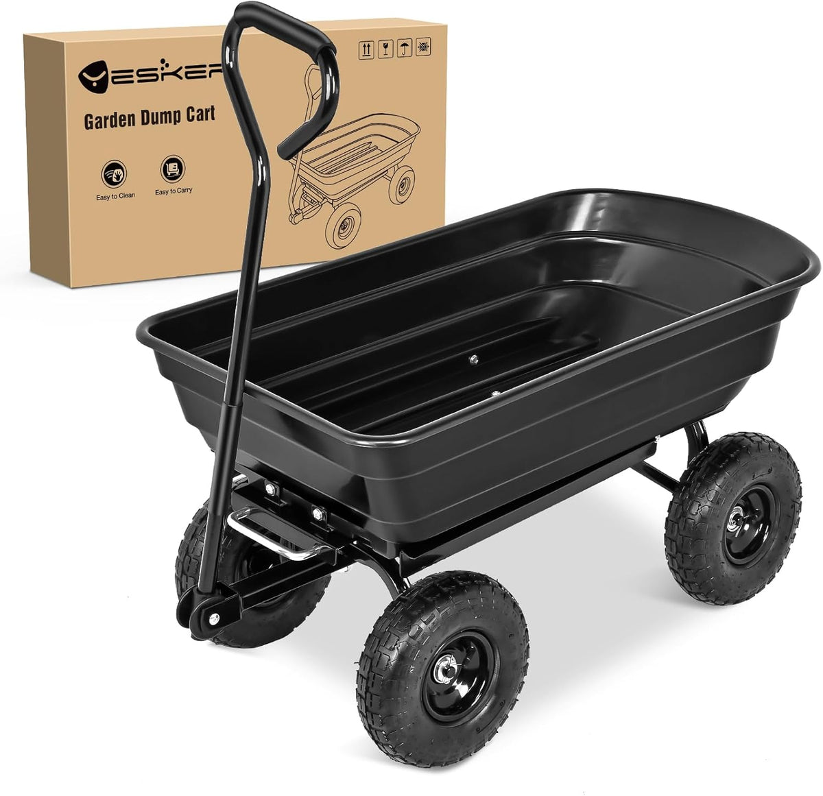 Yesker Garden Carts - 600lbs Dump Wagon with All Terrain Inflatable Wheels for Yard Lawn Farms