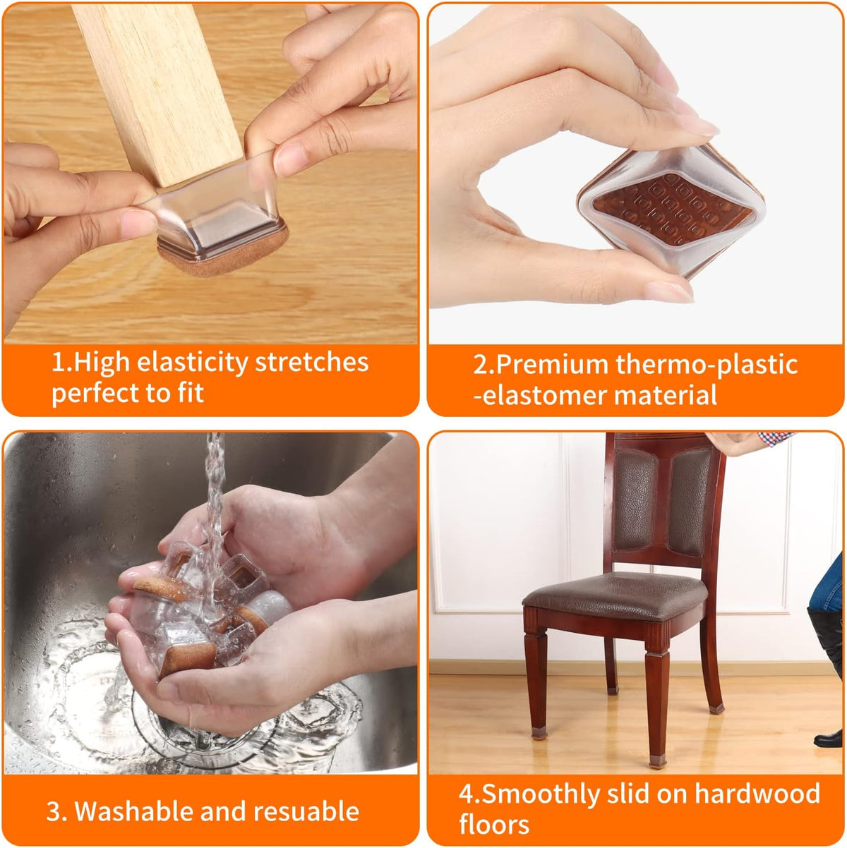 Ezprotekt Chair Leg Floor Protectors for Hardwood Floors, Felt Furniture Pads, Silicone Felt