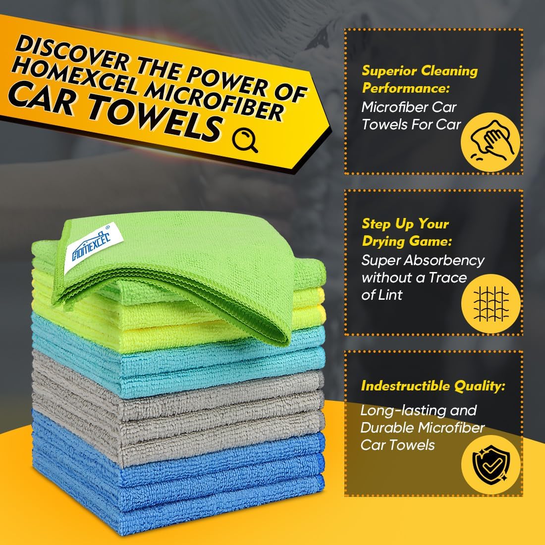 HOMEXCEL Microfiber Cleaning Cloth 150 Pack, 12.5 x 12.5 inch Microfiber Towels for Cars, Ultra