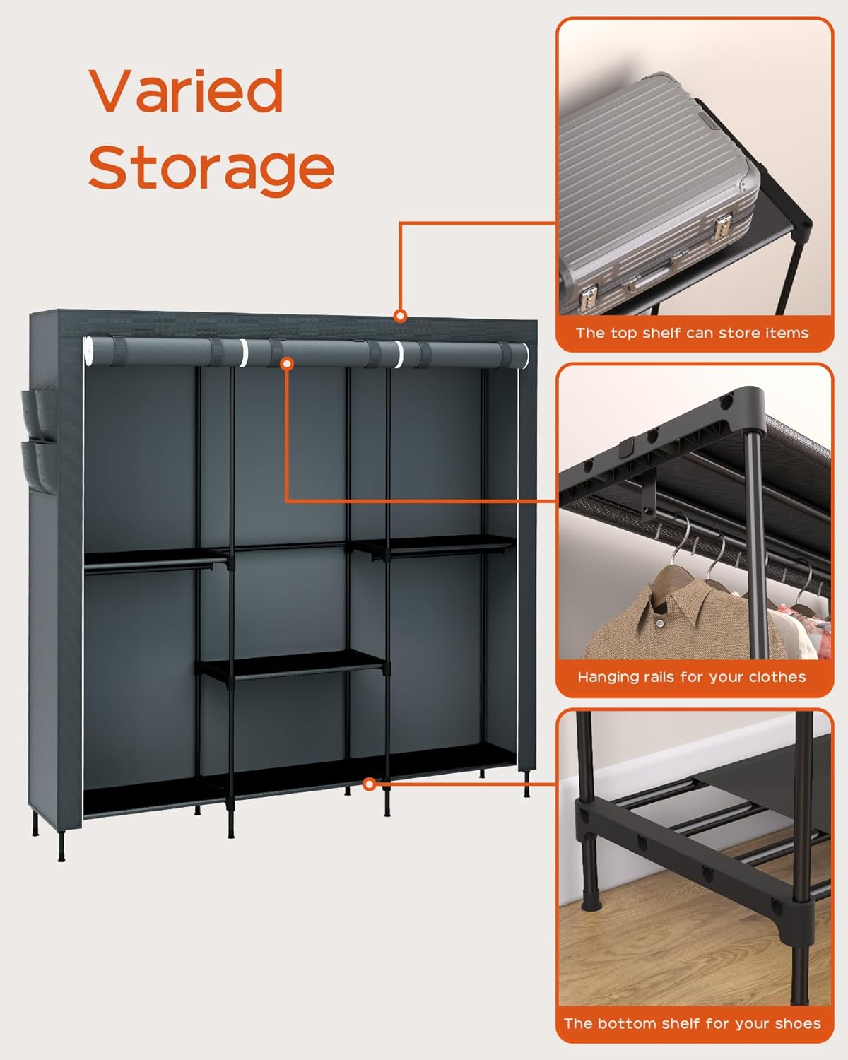 Clothes Rack, Portable Closet, 81.5 Inch Large Capacity Wardrobe Closet, Clothes Storage Organizer