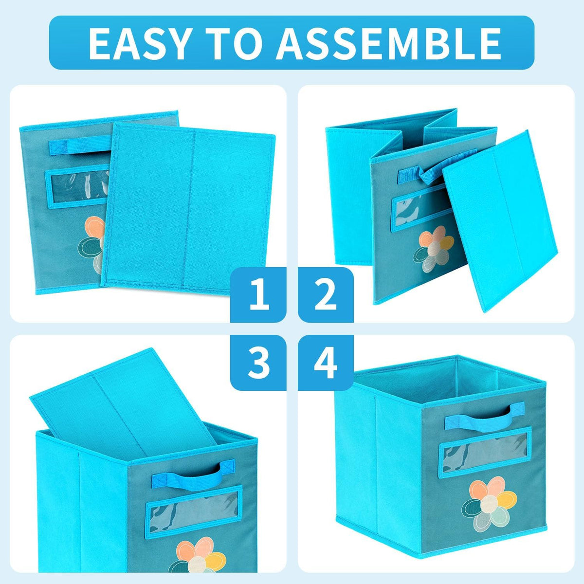 Cube Storage Bins, 6 Pack 11 Inch Fabric Storage Bins with Handle and Label Window, Foldable