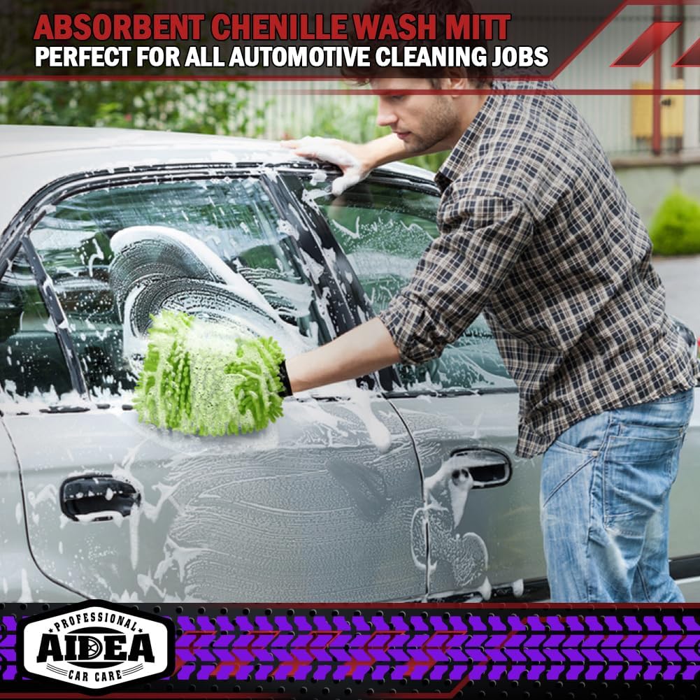 AIDEA Car Wash Mitt Microfiber, 1PK-Scratch-Free& Lint-Free, Premium Chenille Microfiber Mitt Car