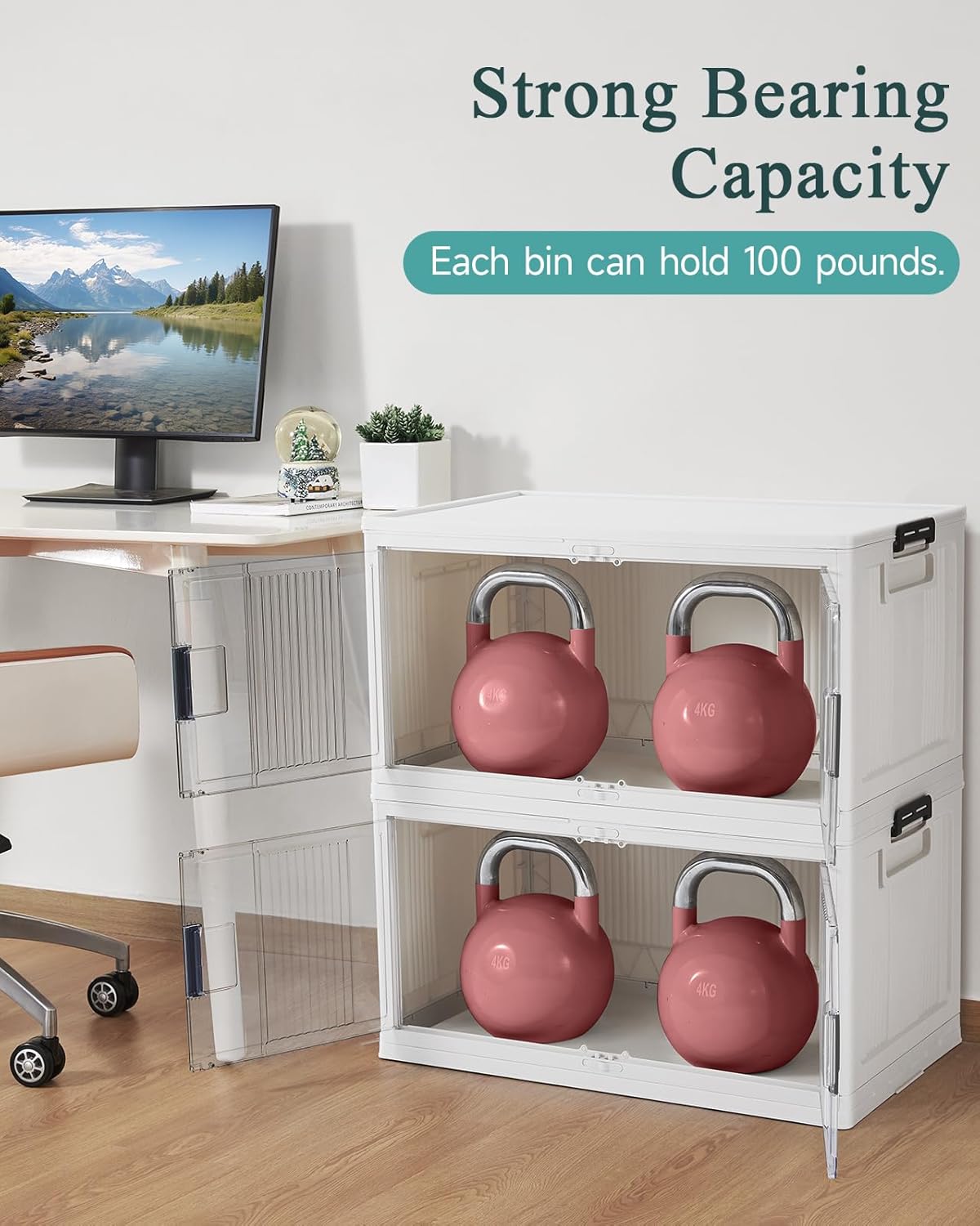 OlarHike 97QT Stackable Storage Bins with Lids - Folding Storage Box with Doors and Wheels