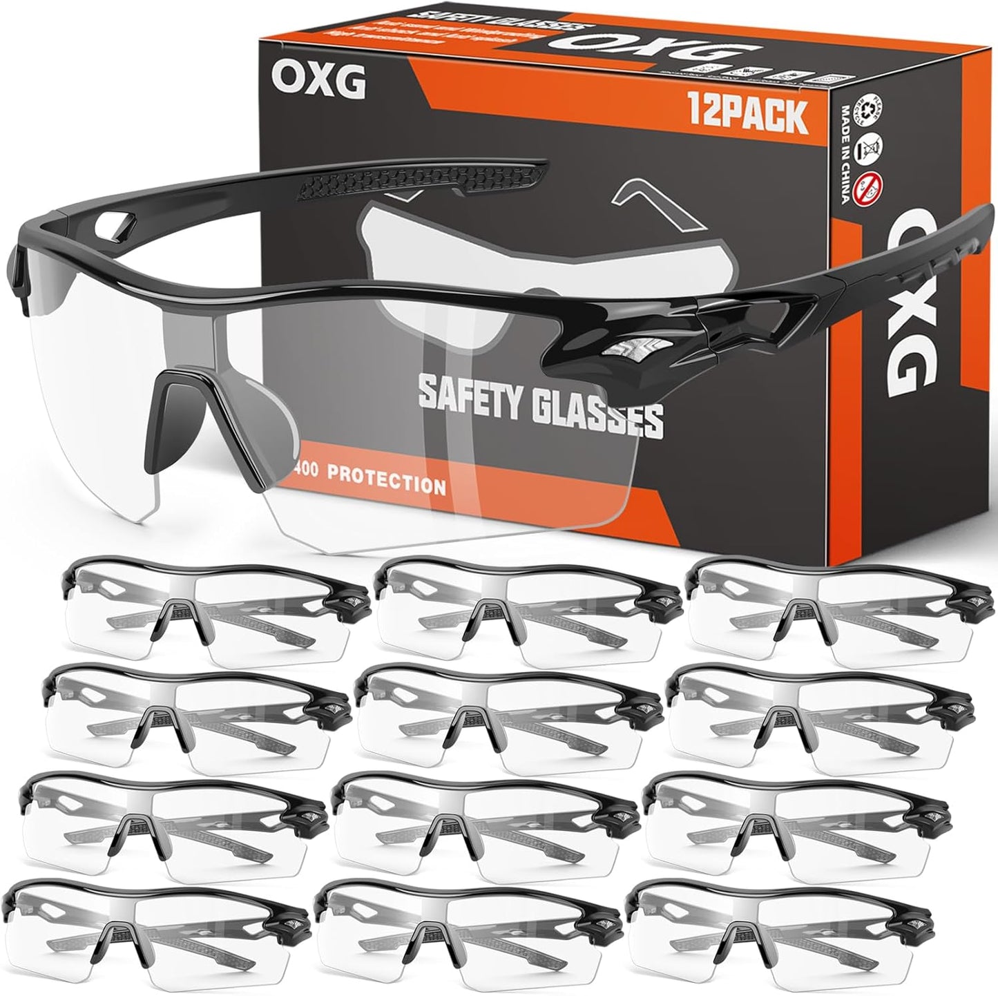 OXG 12 Pack Safety Glasses for Men Women, ANSI Z87.1 Safety Goggles Impact Resistant Protective